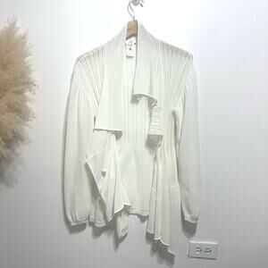Crea Concept White Lagenlook Draped Asymmetric Open Cardigan Lightweight Size 40